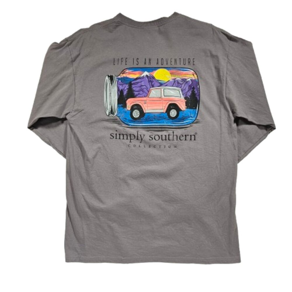 Simply Southern Life is an Adventure Gray Bronco Long Sleeve Shirt Women Size Lg